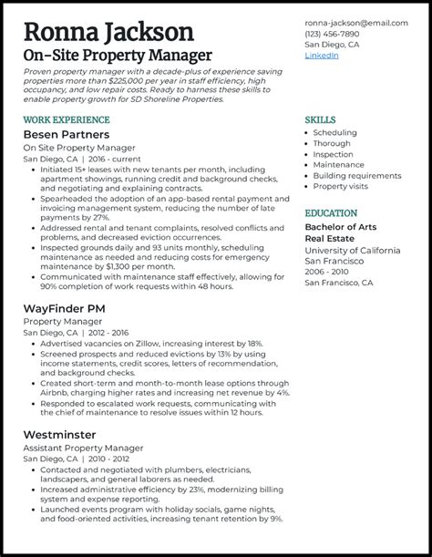 property manager summary for resume.